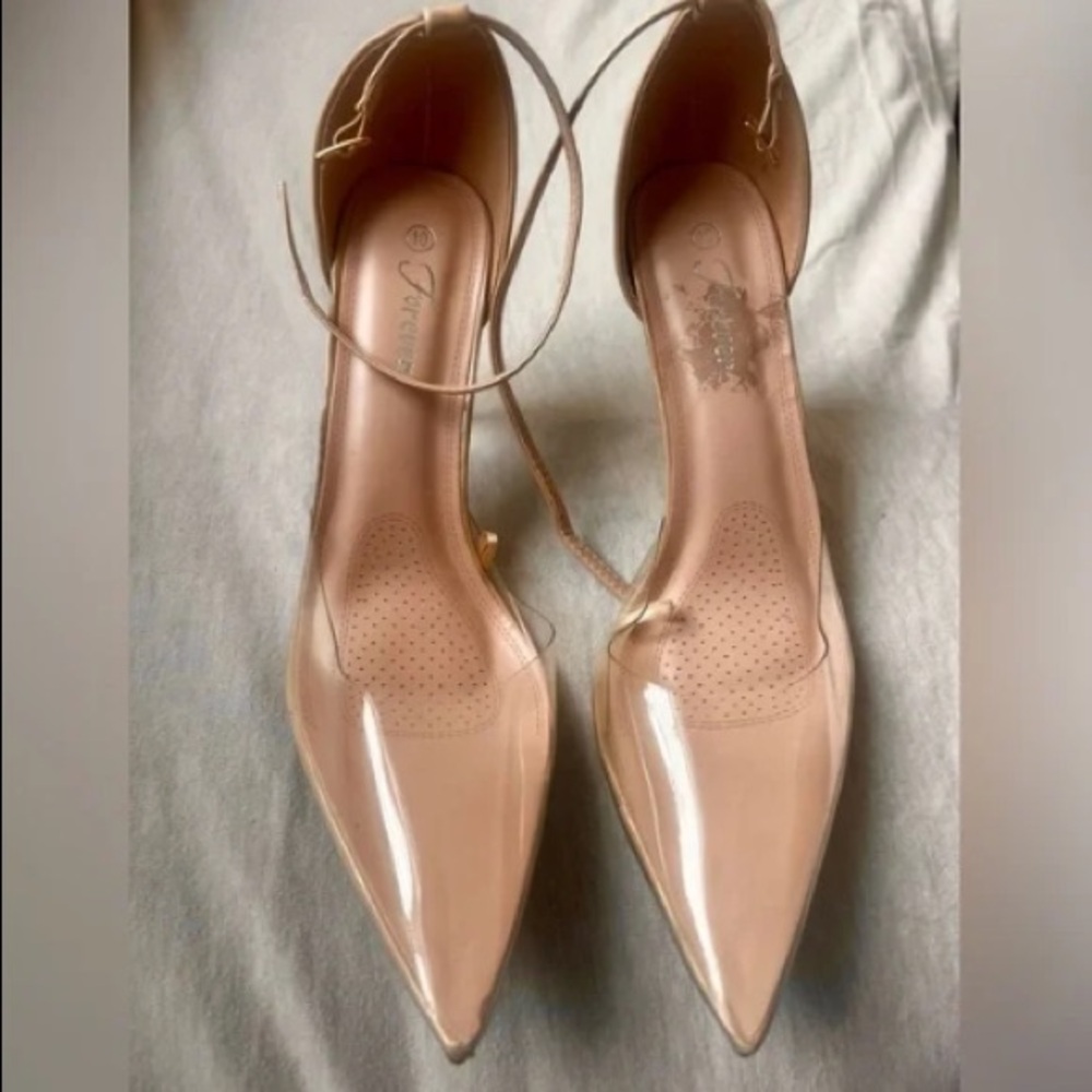 Forever 21 Nude and clear pointed toe heels size 10